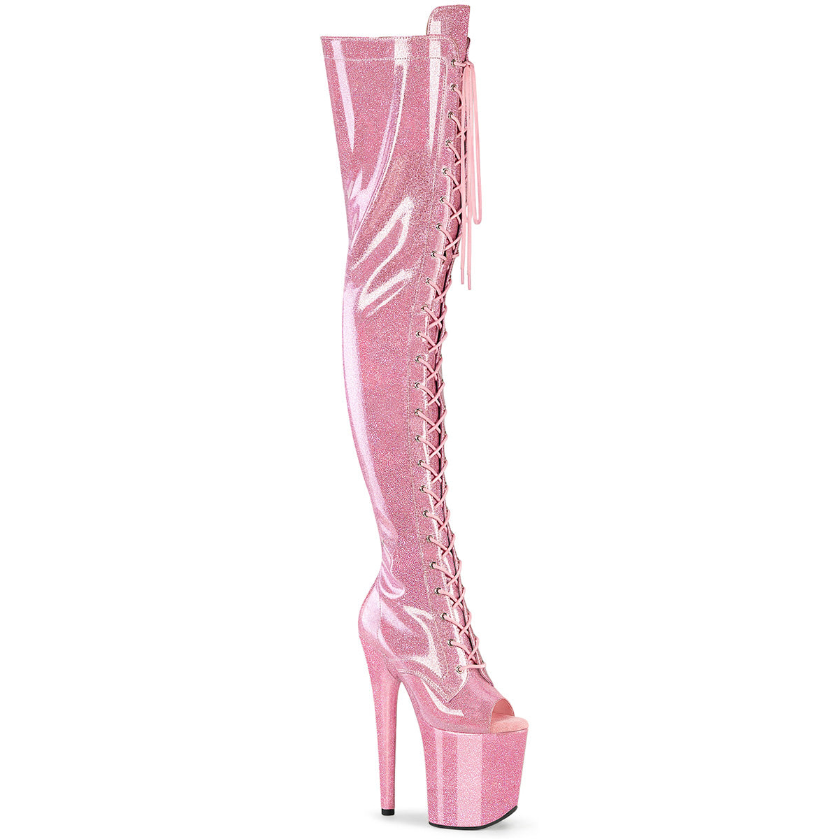 FLAMINGO-3021GP Peep Toe Lace-Up Thigh Boot Pink Multi view 1