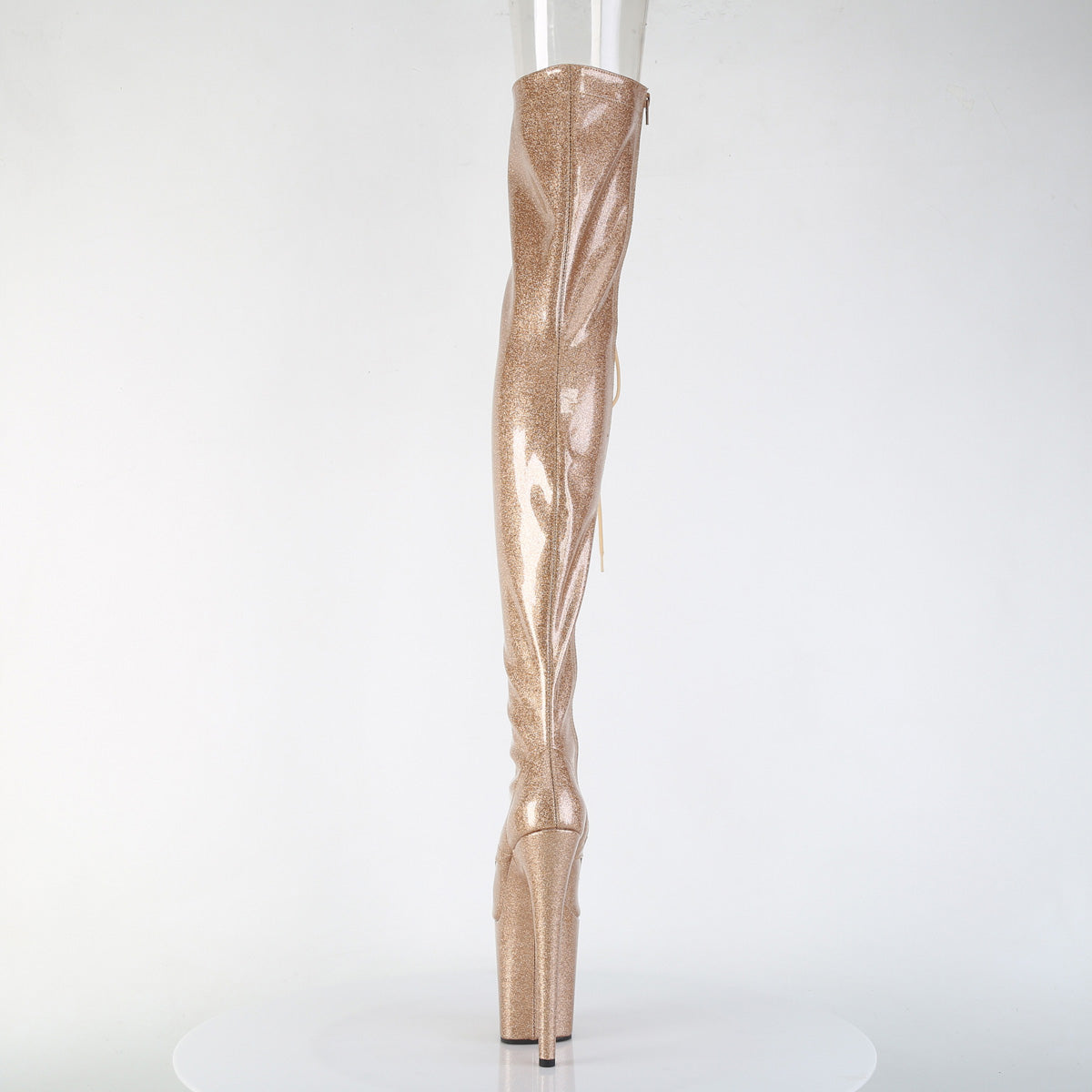FLAMINGO-3021GP Peep Toe Lace-Up Thigh Boot Gold Multi view 3