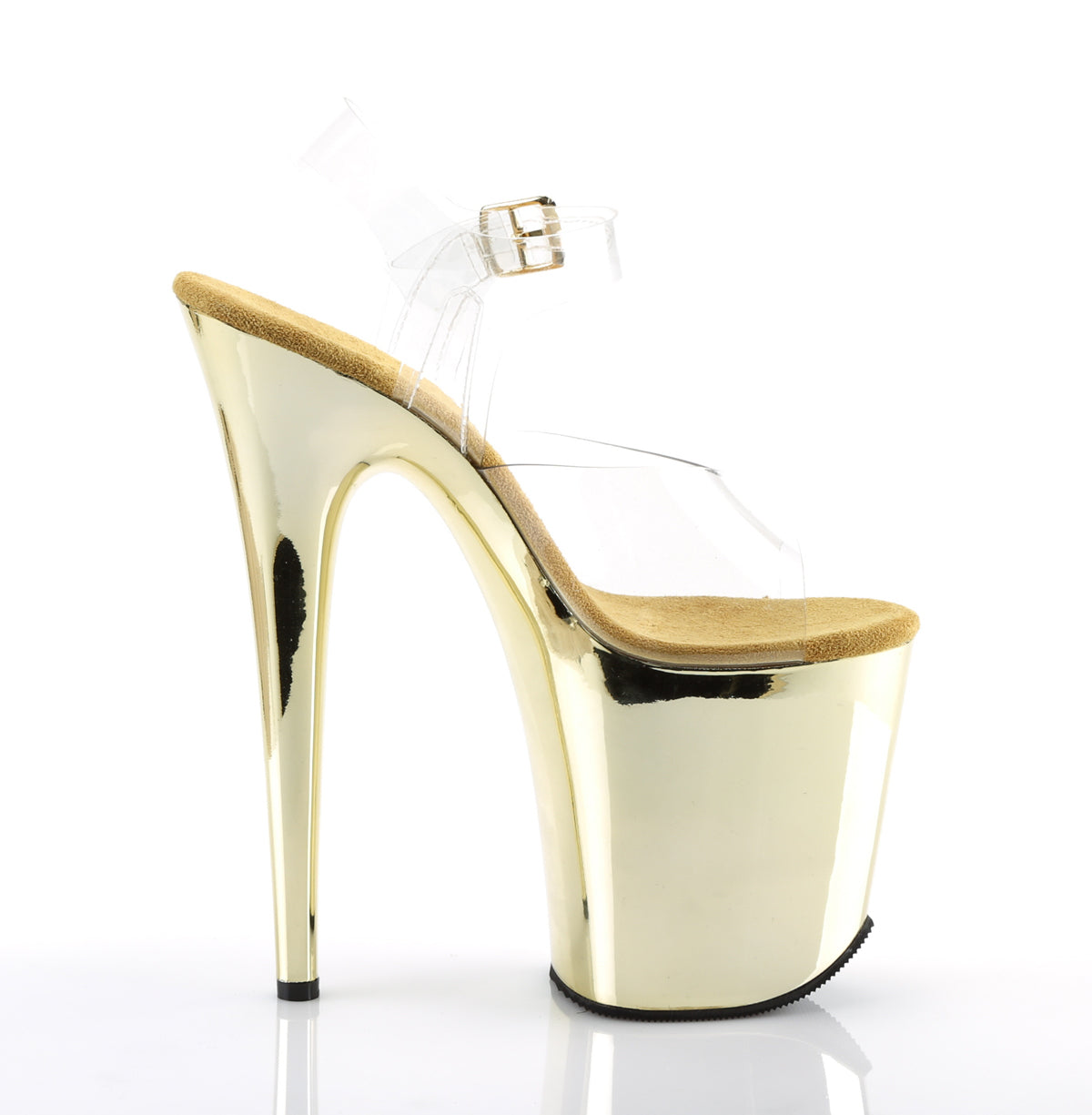 FLAMINGO-808 Clear & Gold Ankle Peep Toe High Heel  Multi view 2