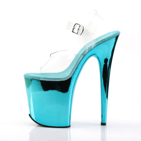 FLAMINGO-808 Clear & Blue Ankle Peep Toe High Heel