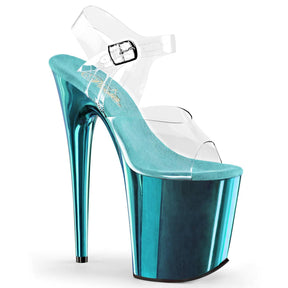 FLAMINGO-808 Clear & Blue Ankle Peep Toe High Heel