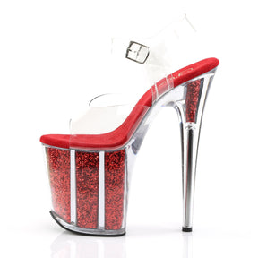 FLAMINGO-808G Ankle Peep Toe High Heel Red & Clear Multi view 4