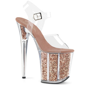 FLAMINGO-808G Ankle Peep Toe High Heel Rose Gold & Clear Multi view 1