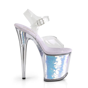 FLAMINGO-808MC Pink & Clear Ankle Peep Toe High Heel