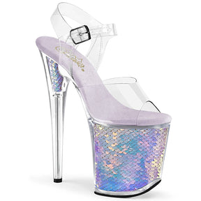 FLAMINGO-808MC Pink & Clear Ankle Peep Toe High Heel