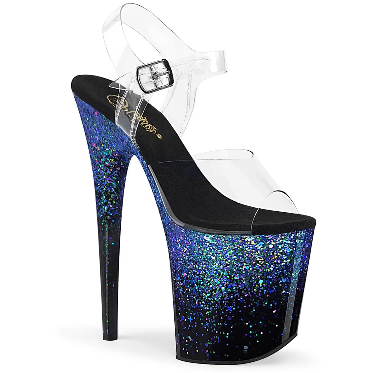 FLAMINGO-808SS Black & Blue Ankle Peep Toe High Heel