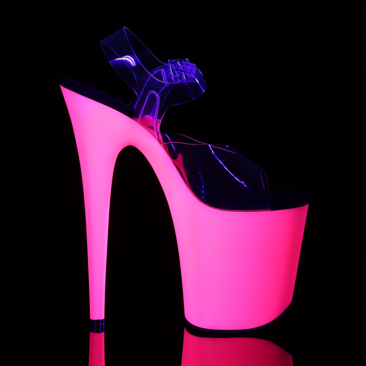 FLAMINGO-808UV Clear & Pink Ankle Peep Toe High Heel