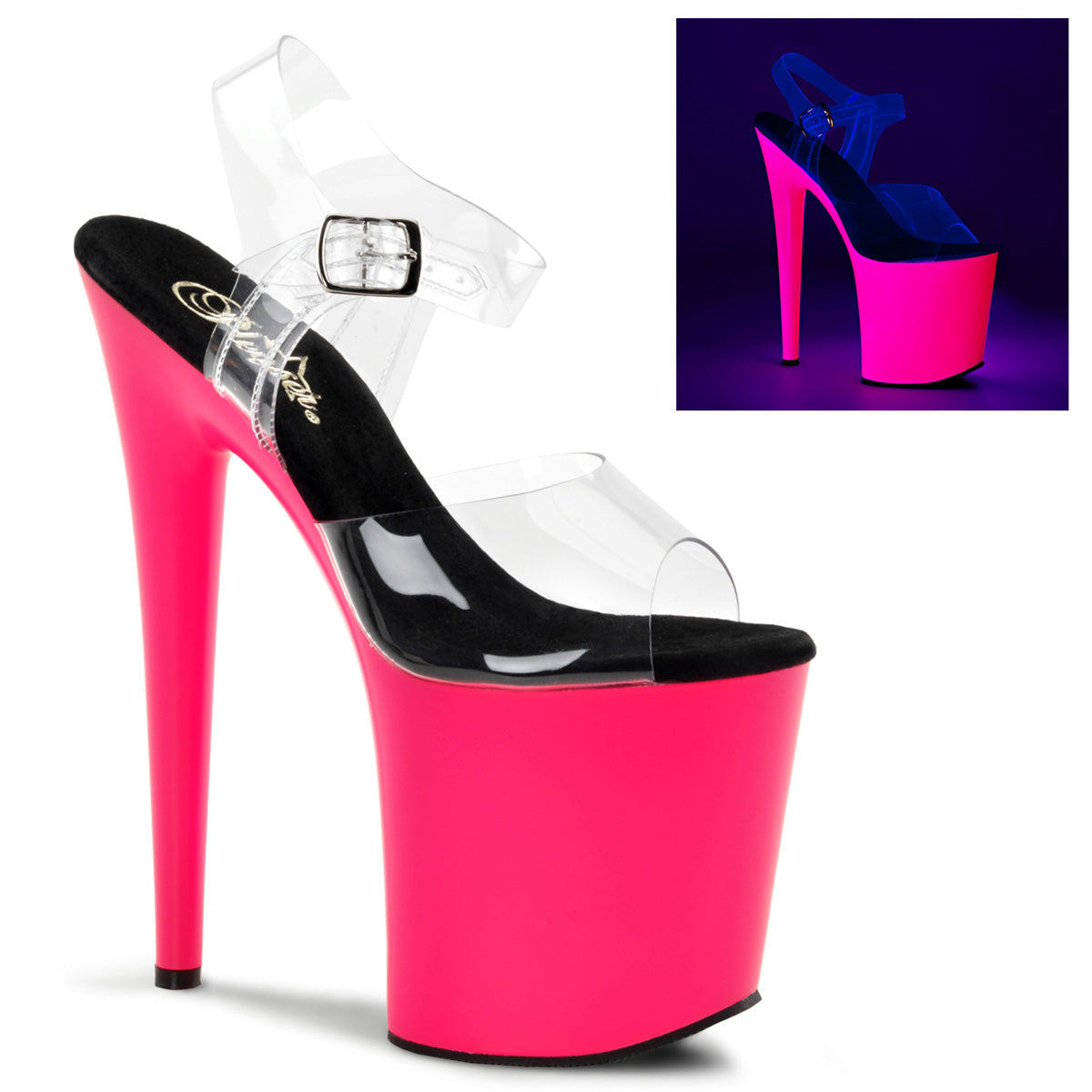 FLAMINGO-808UV Clear & Pink Ankle Peep Toe High Heel
