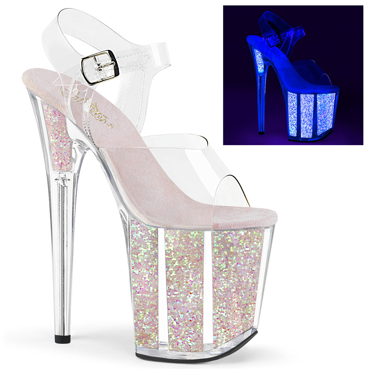 FLAMINGO-808UVG Ankle Peep Toe High Heel Pink & Clear & Opal Multi view 1