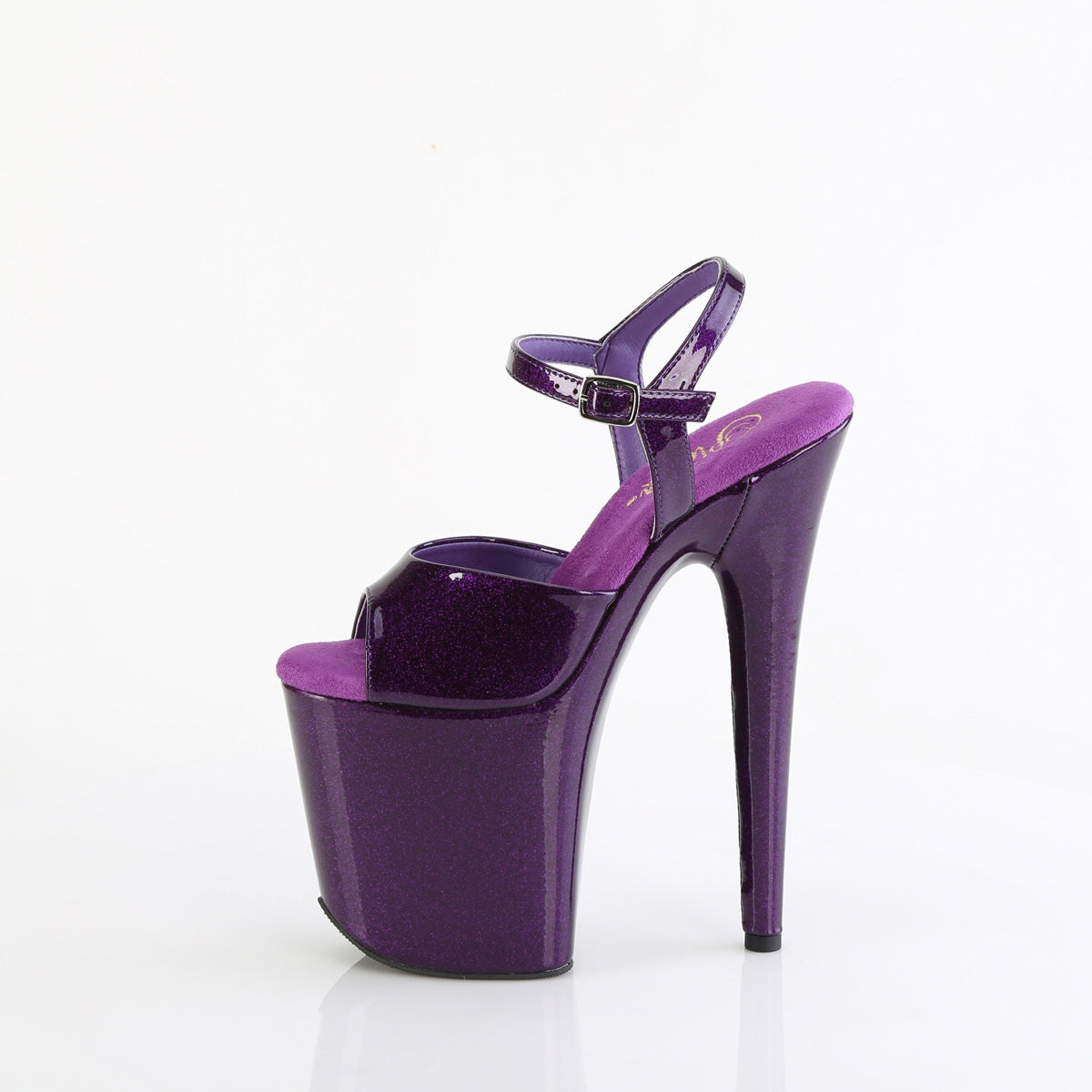FLAMINGO-809GP Black Ankle Peep Toe High Heel Purple Multi view 4