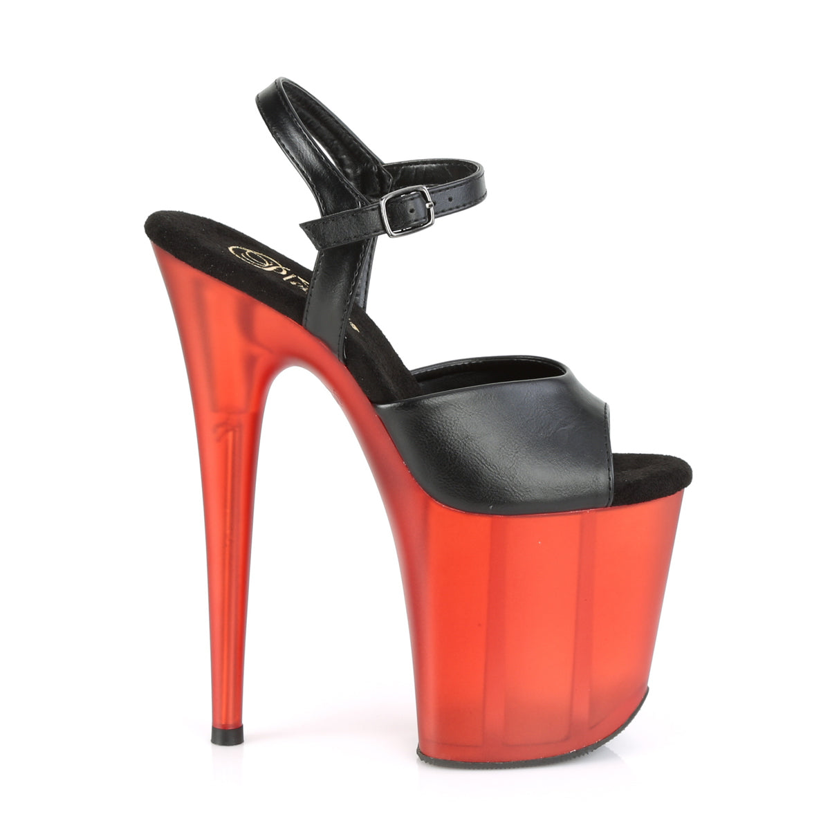 FLAMINGO-809T Black & Red Ankle Peep Toe High Heel