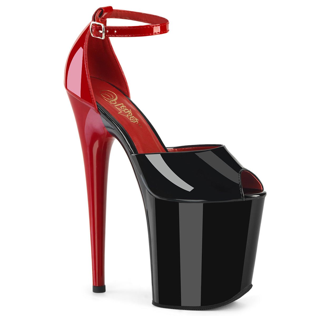 FLAMINGO-868 Black & Red Ankle Peep Toe High Heel