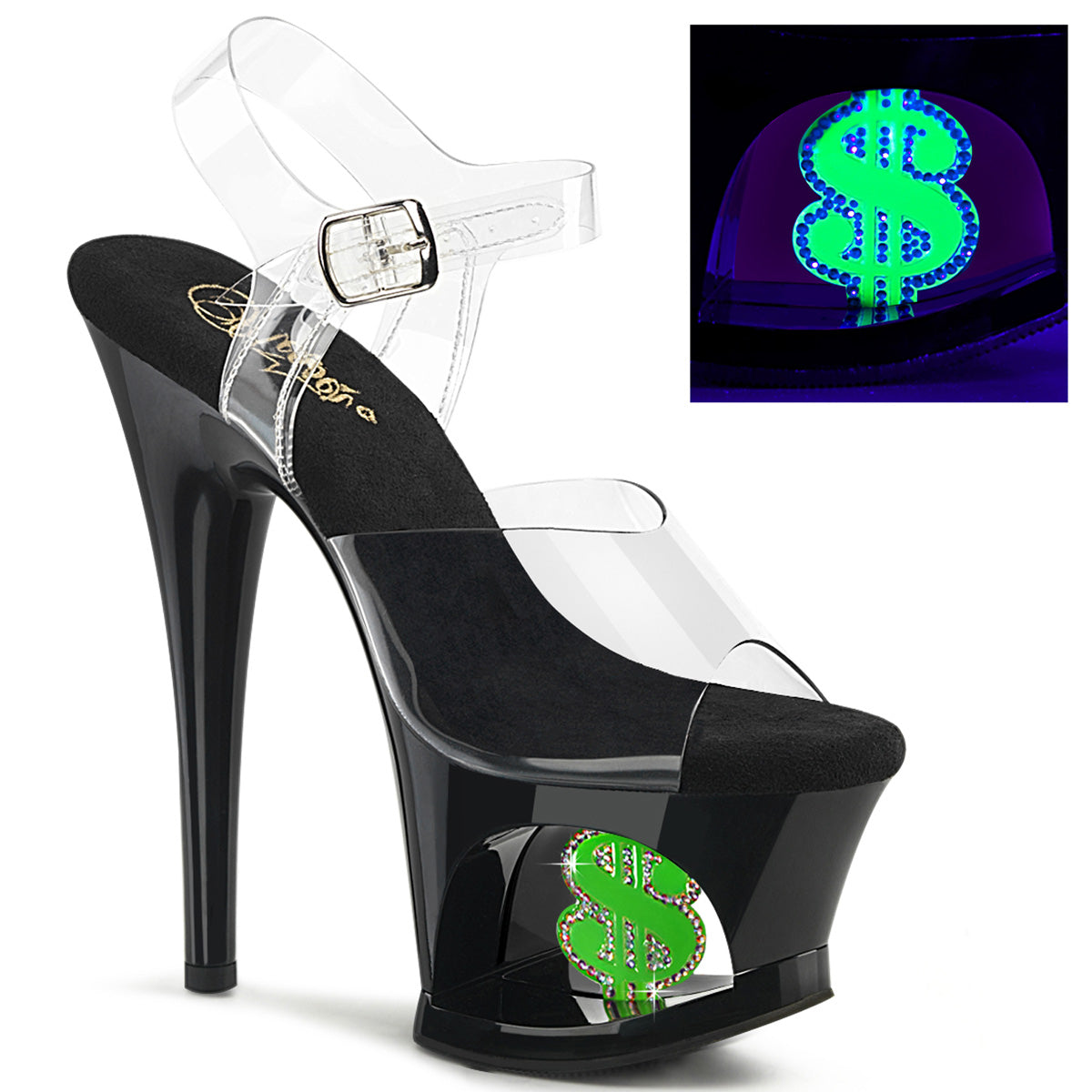 MOON-708USD Cut-Out Ankle Strap Sandal With Money Sign