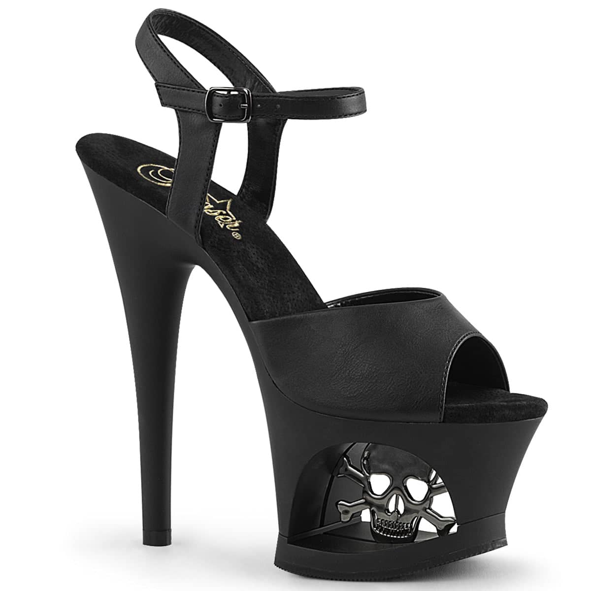 MOON-709SK Black Ankle Peep Toe High Heel