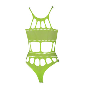 Cut Out Thong Bodysuit Neon Green Plus Size