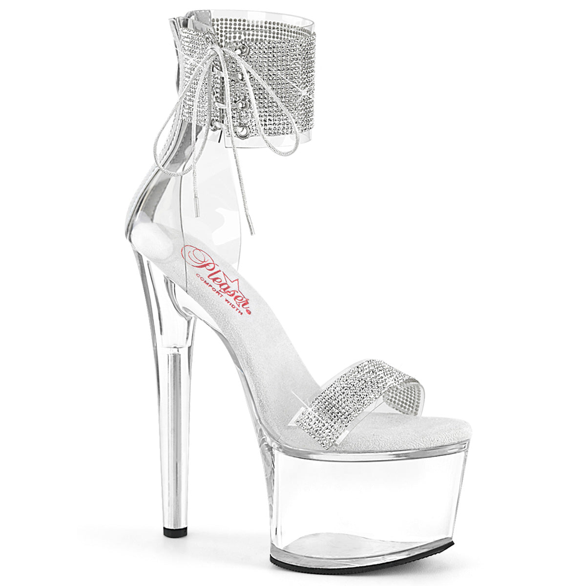 PASSION-727RS Clear & Silver Ankle Peep Toe High Heel Clear & Silver Multi view 1