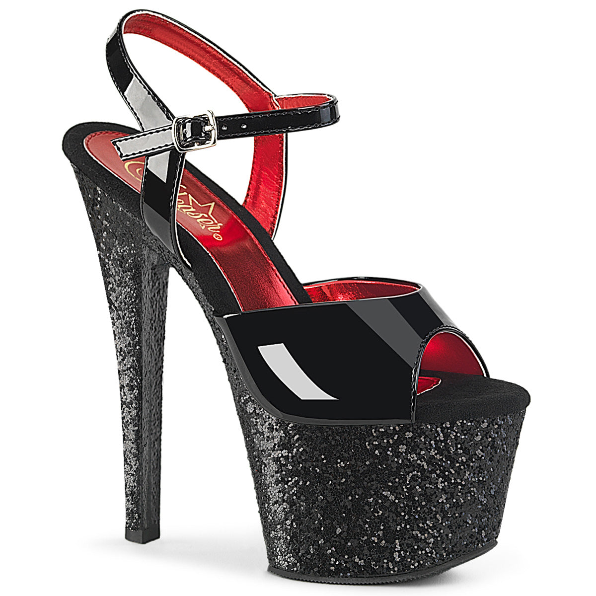 SKY-309 Black & Red Ankle Peep Toe High Heel