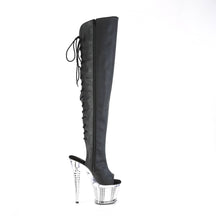 SPECTATOR-3019 Black & Clear Thigh High Peep Toe Boots