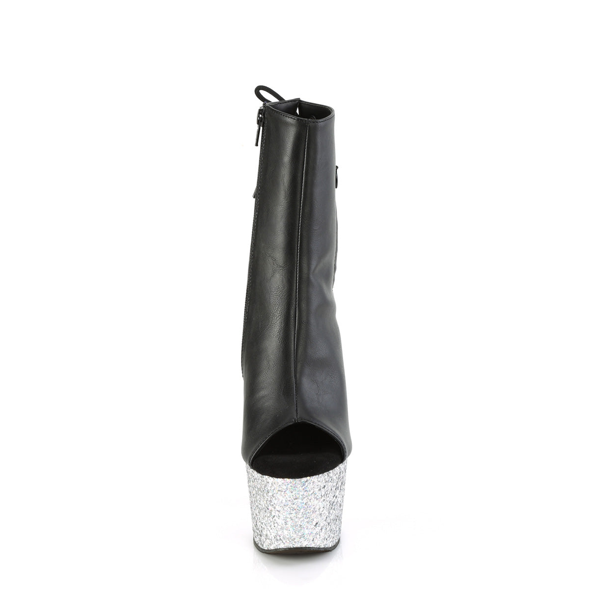 ADORE-1018LG Black & Silver Calf High Peep Toe Boots