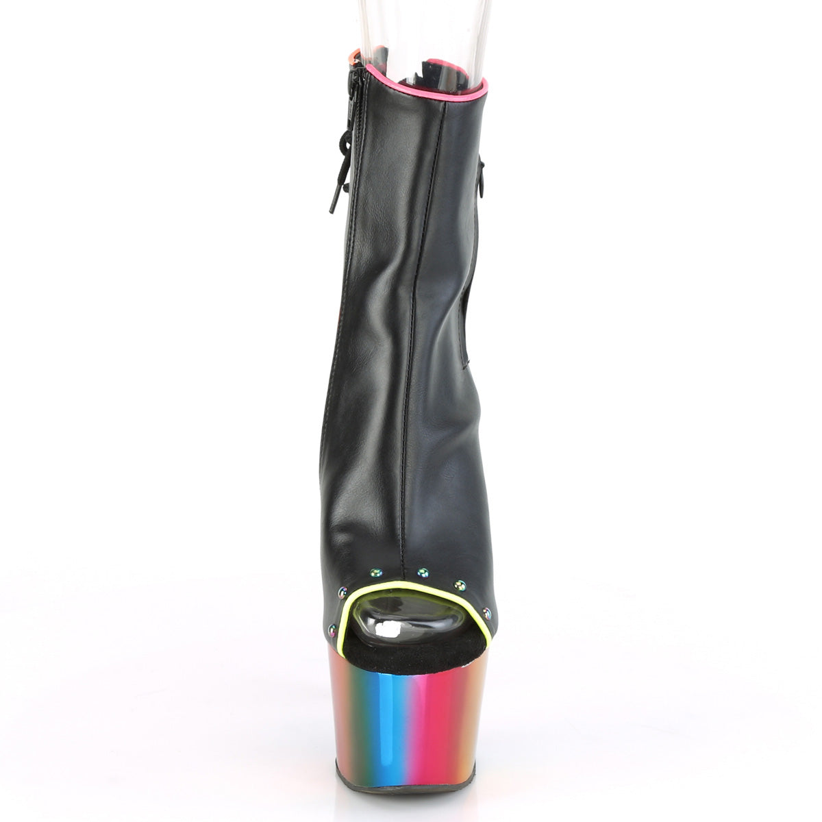 ADORE-1018RC-02 Black & Multi Colour Calf High Peep Toe Boots