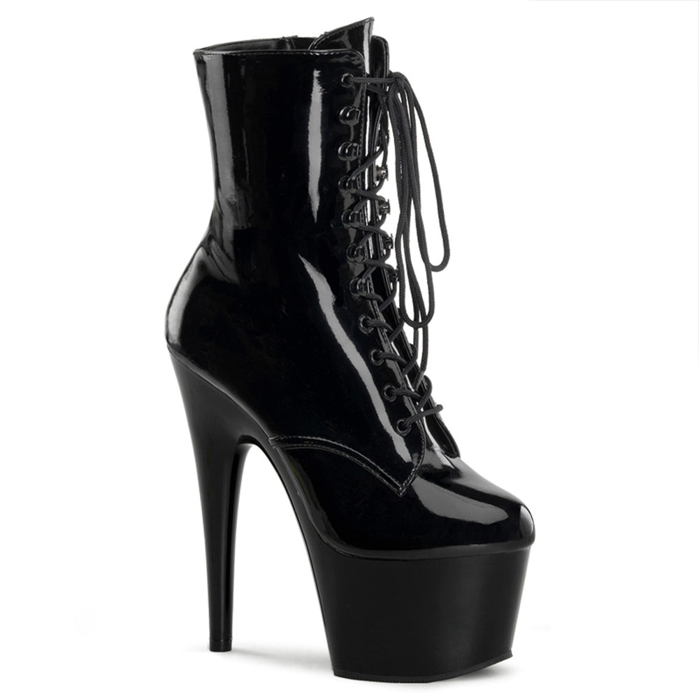 Pleaser ADORE-1020 Black Lace Up Mid Calf Boots - BananaShoes