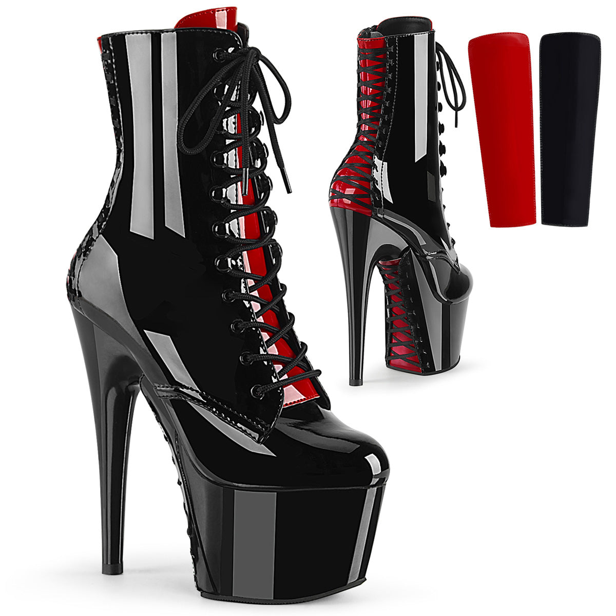 ADORE-1020FH Black & Red Calf High Boots