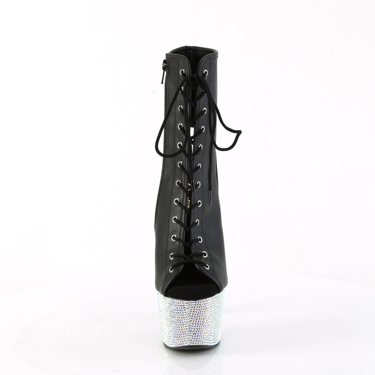 BEJEWELED-1016-7 Black & Silver Calf High Peep Toe Boots