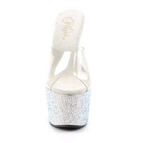 BEJEWELED-701DM Clear & Silver Peep Toe High Heel