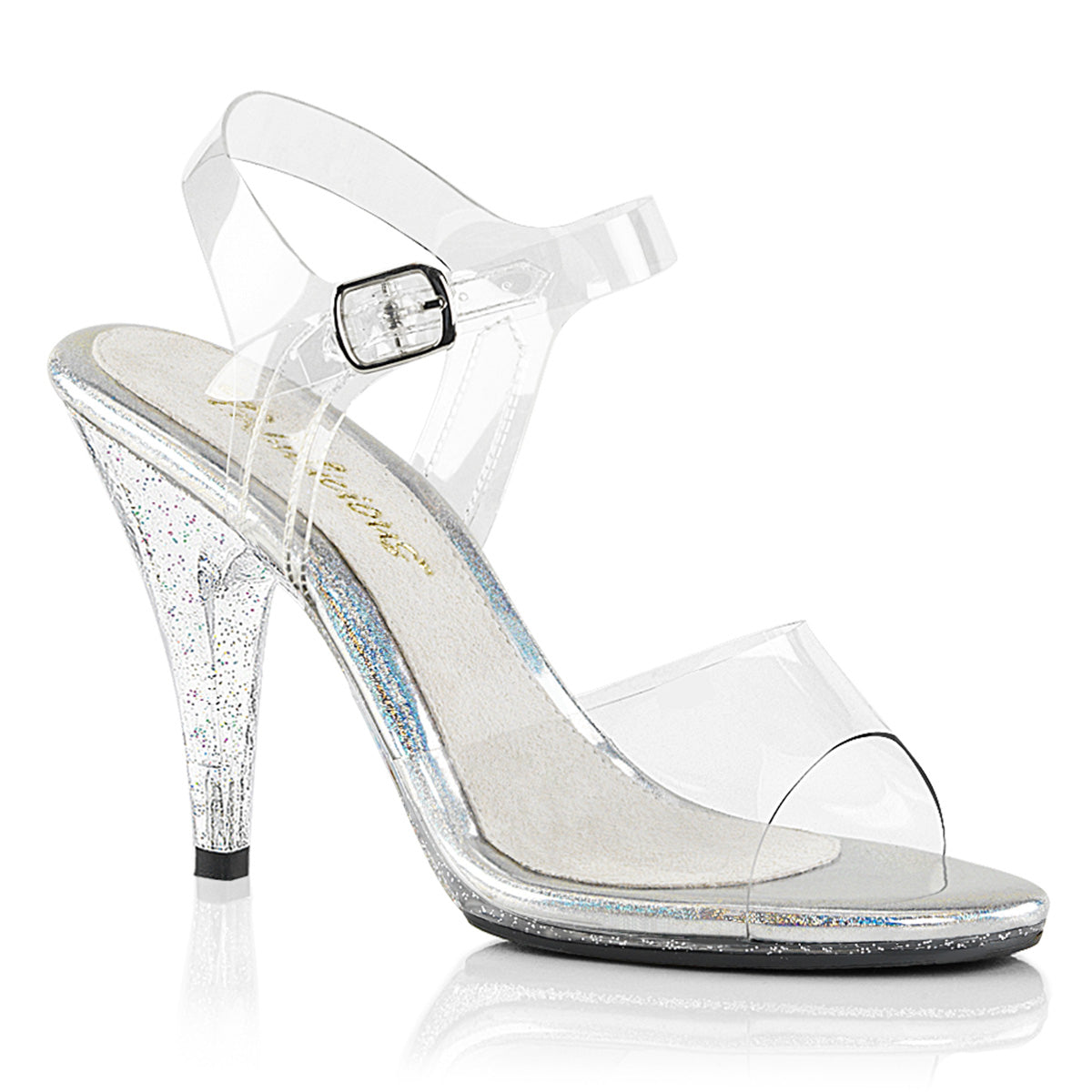 CARESS-408MG Clear Glitter Sandal Heels