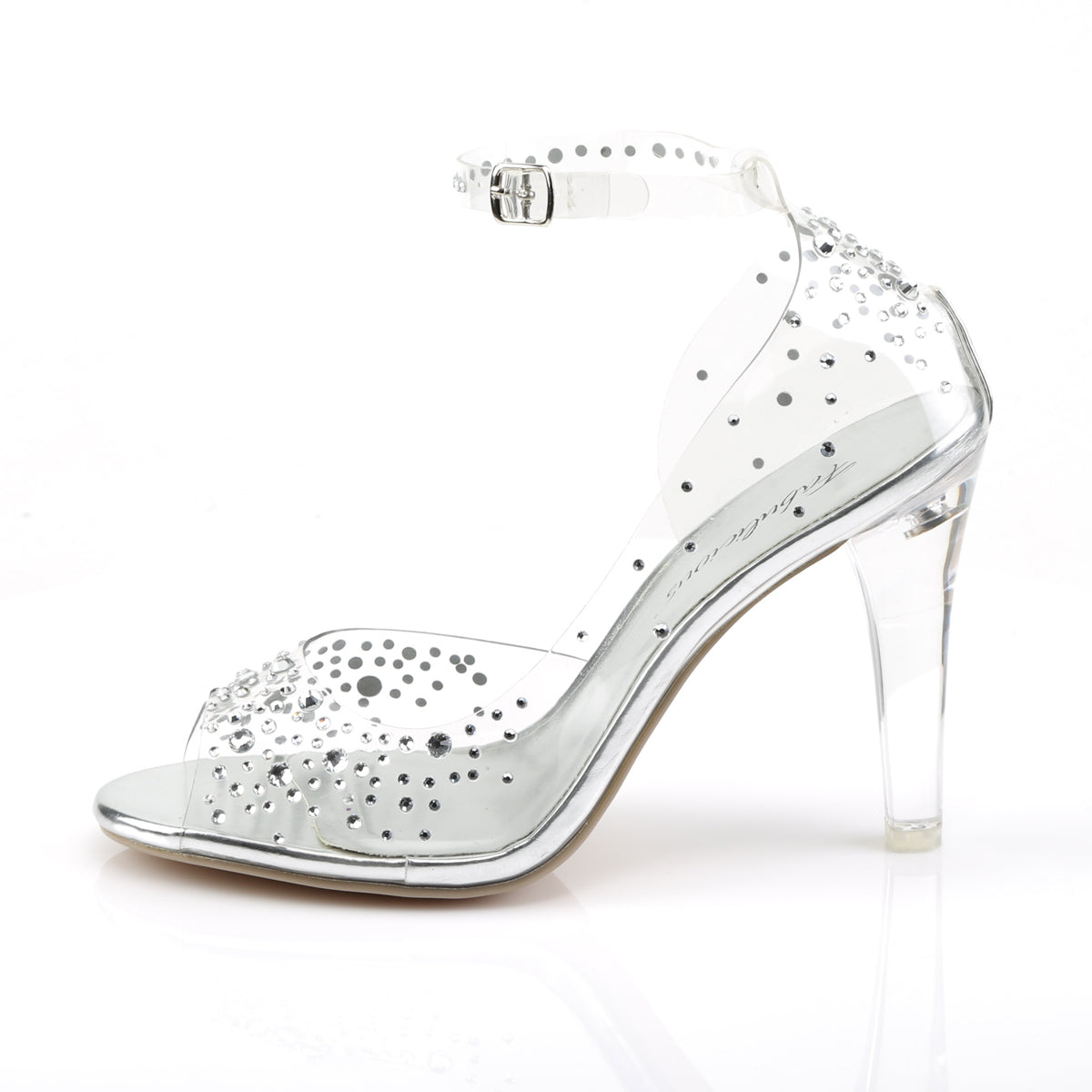 CLEARLY-430RS Clear Glitter Ankle Strap Heels