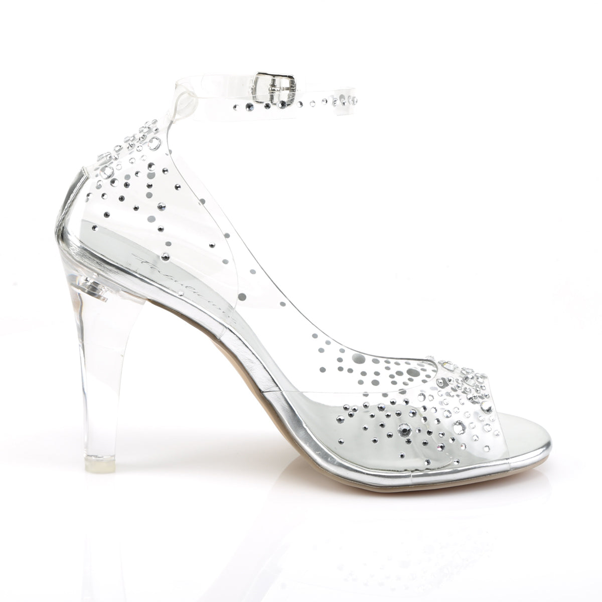CLEARLY-430RS Clear Glitter Ankle Strap Heels