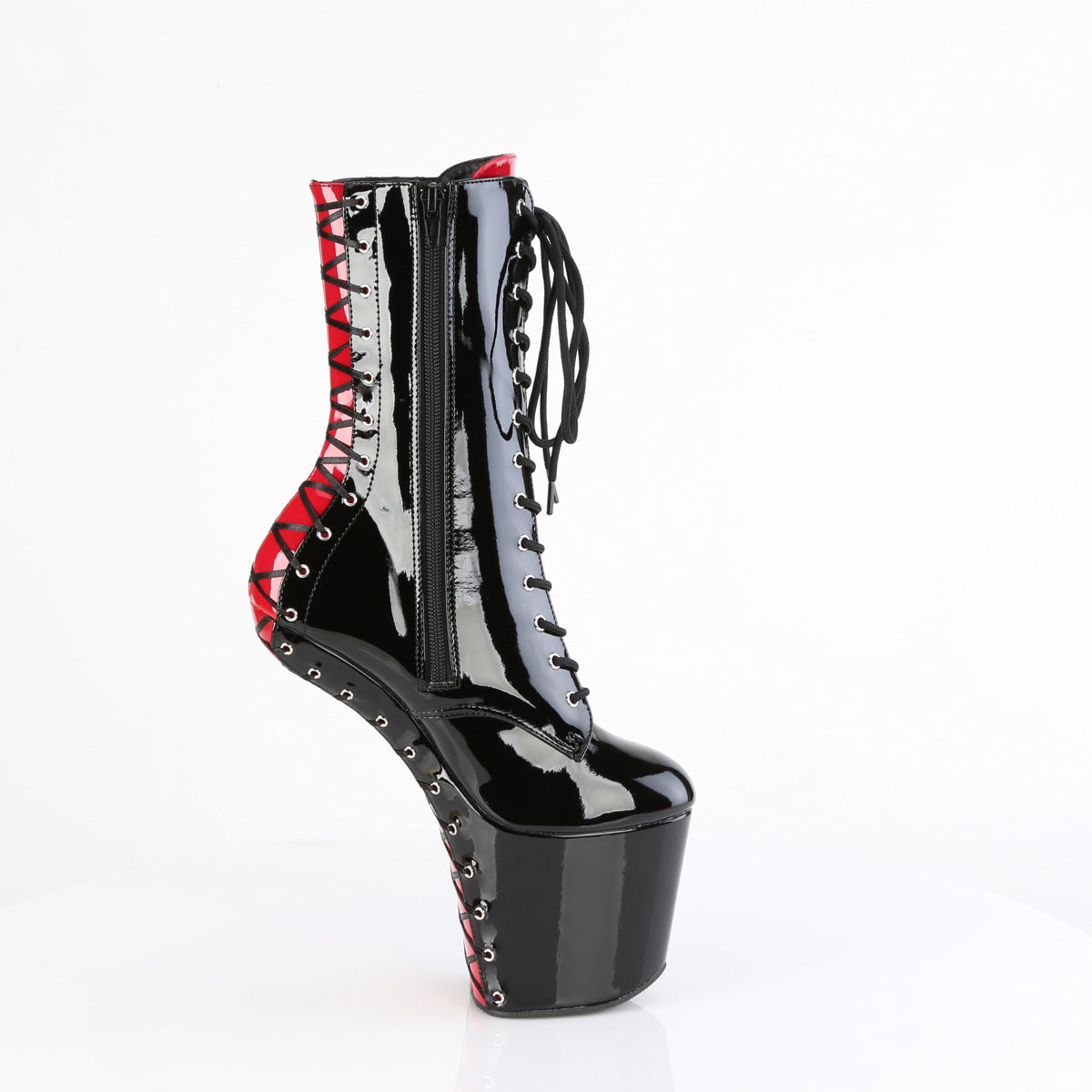 CRAZE-1040FH Black & Red Calf High Heelless Boots