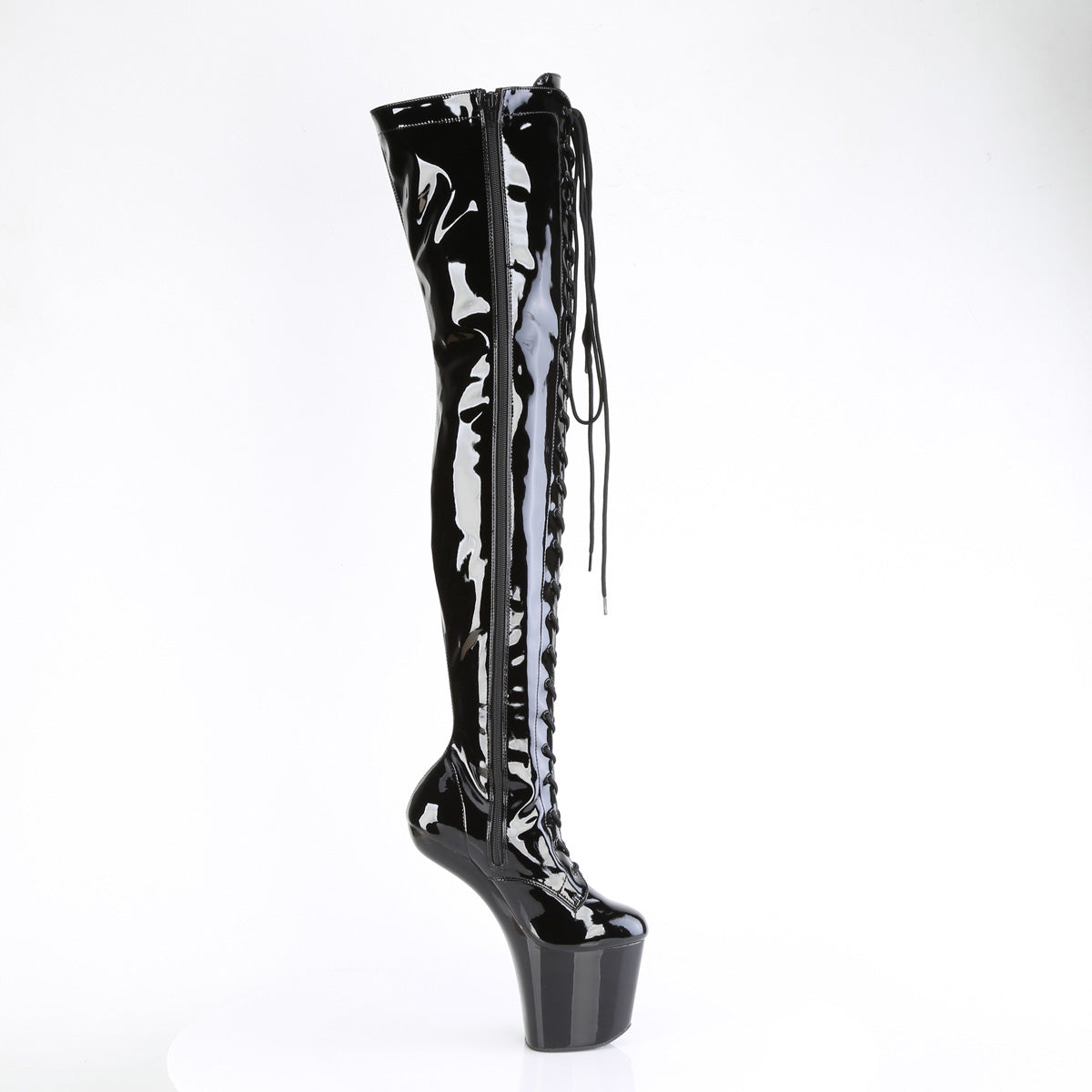 CRAZE-3023 Black Thigh High Heelless Boots