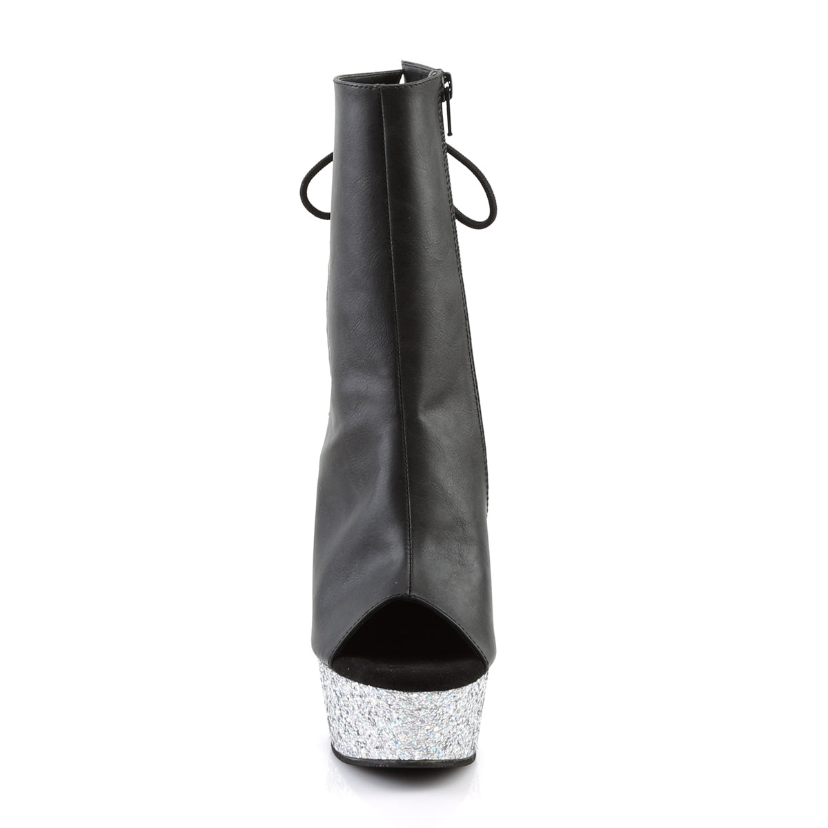 DELIGHT-1018LG Black & Silver Calf High Peep Toe Boots