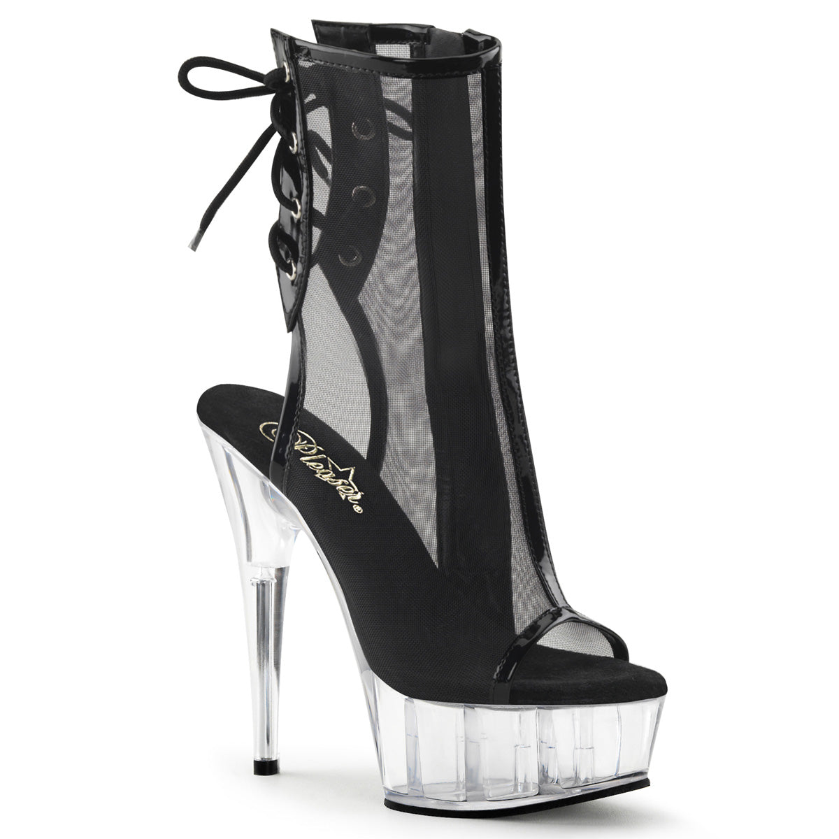 DELIGHT-1018MSH Clear & Black Calf High Peep Toe Boots