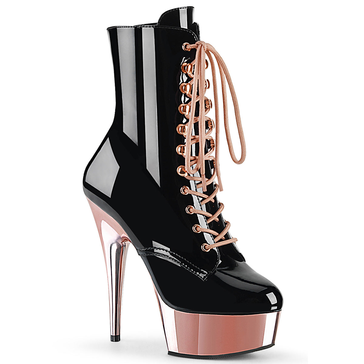 DELIGHT-1020 Black & Rose Gold Calf High Boots
