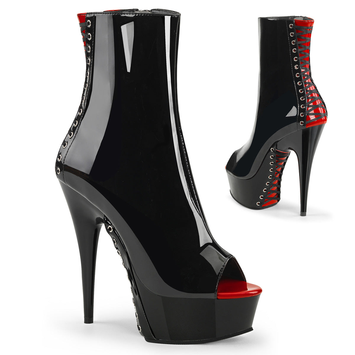 DELIGHT-1025 Black & Red Calf High Peep Toe Boots