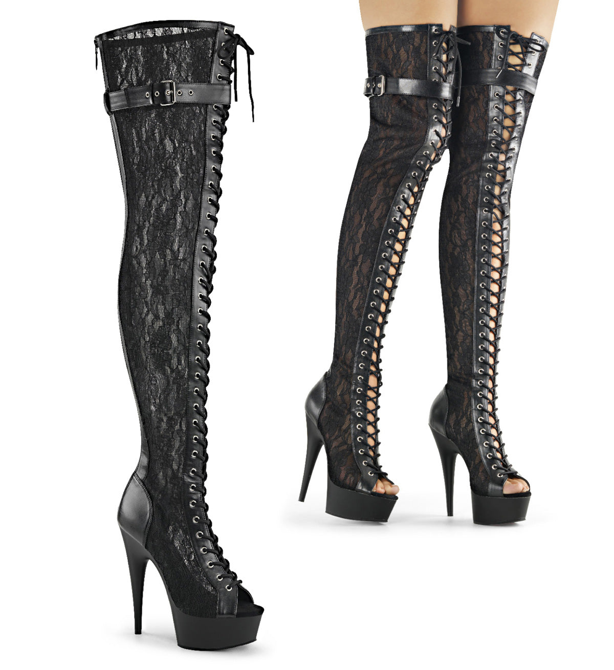 DELIGHT-3025ML Black Thigh High Boots