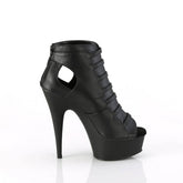 DELIGHT-600-11 Black Ankle Peep Toe Boots