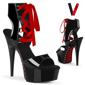 DELIGHT-600-14FH Black & Red Ankle Peep Toe High Heel