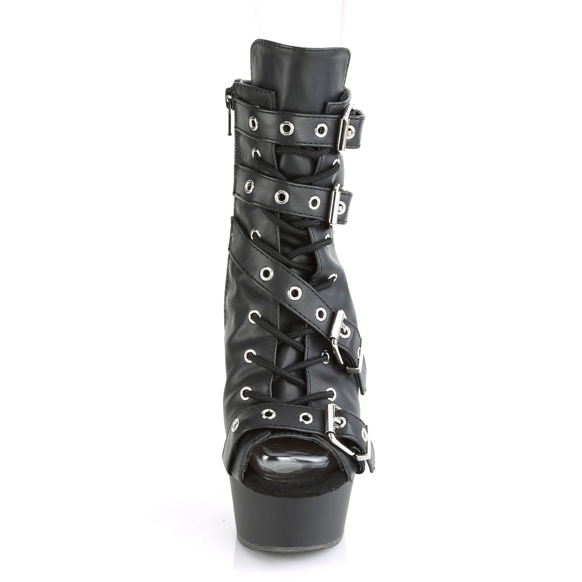 DELIGHT-600-19 Black Ankle Peep Toe Boots