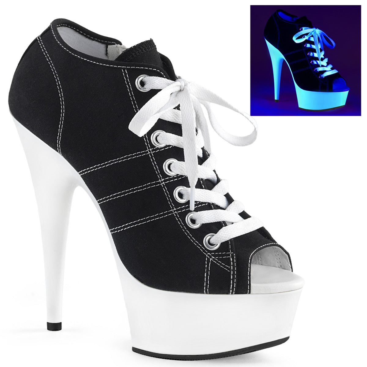 DELIGHT-600SK-01 Black & White Ankle Peep Toe High Heel