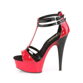 DELIGHT-663 Black & Red Ankle T-Strap High Heel
