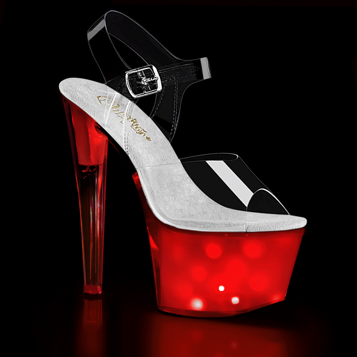 DISCOLITE-708 Clear & Red Ankle Peep Toe High Heel