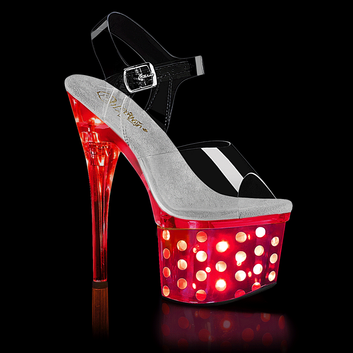 DISCOLITE-708DOTS Clear & Red Ankle Peep Toe High Heel