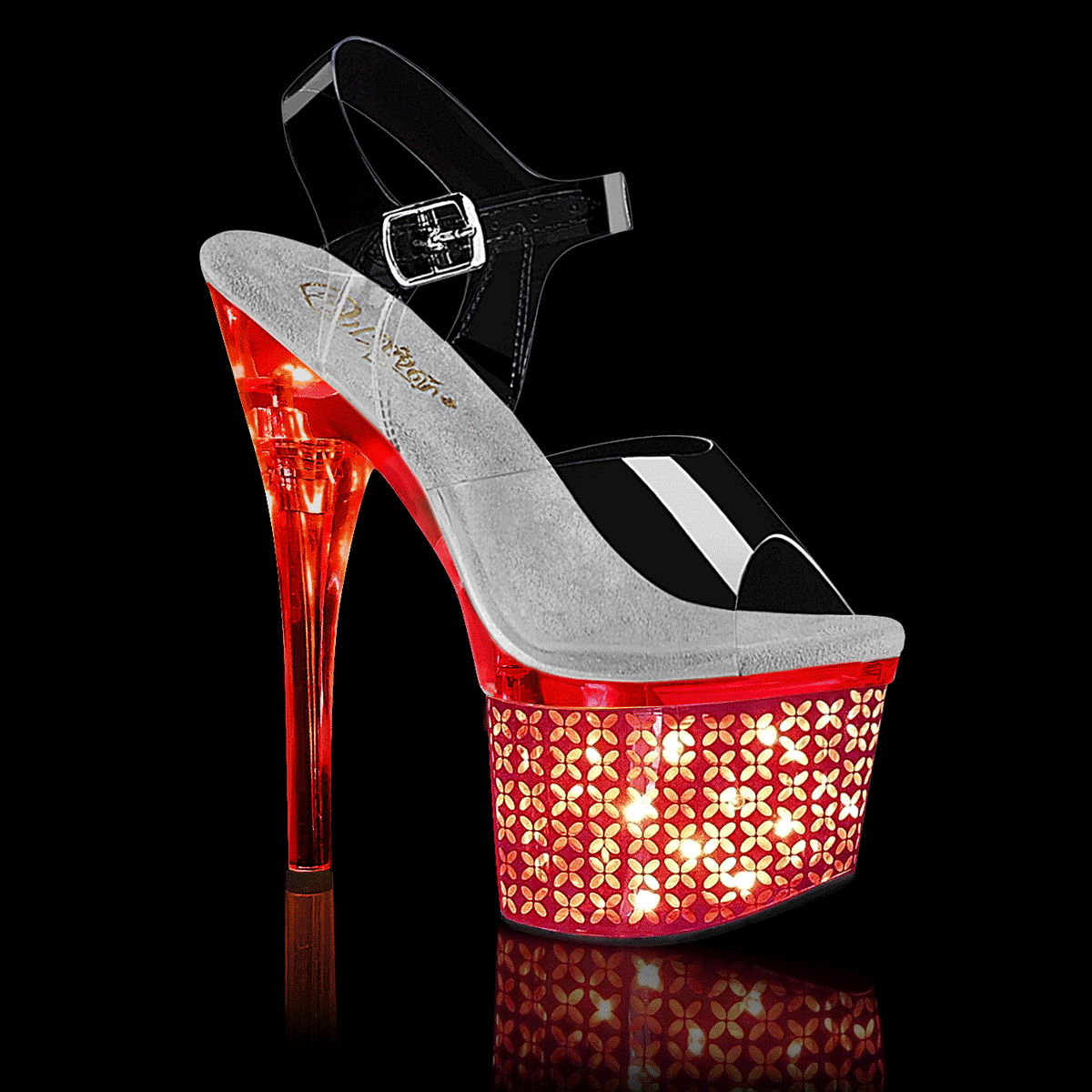 DISCOLITE-708FLP Clear & Red Ankle Peep Toe High Heel