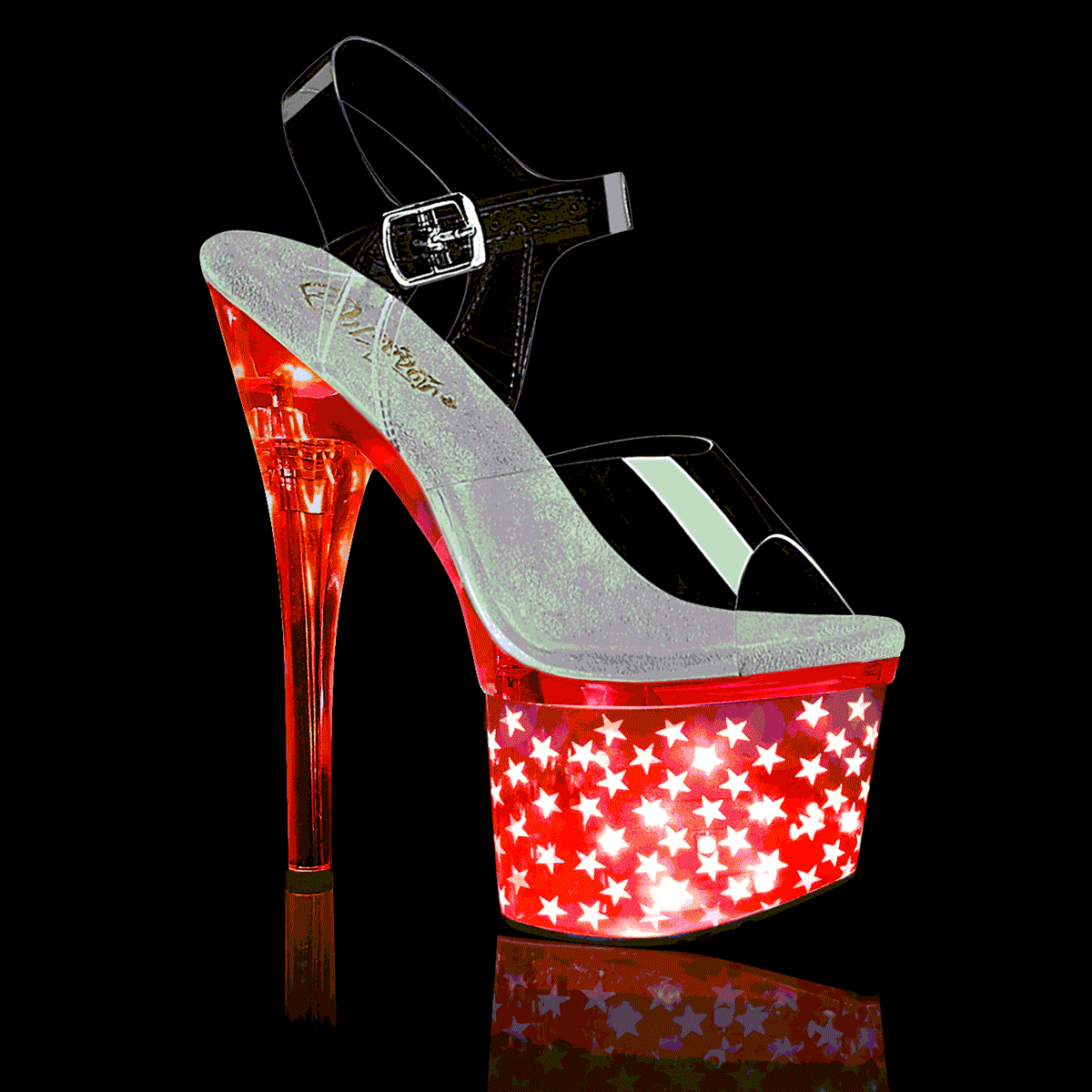DISCOLITE-708STAR Clear & Red Ankle Peep Toe High Heel