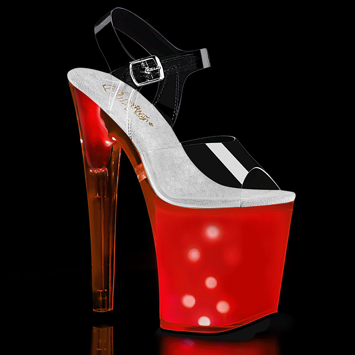 DISCOLITE-808 Clear & Red Ankle Peep Toe High Heel