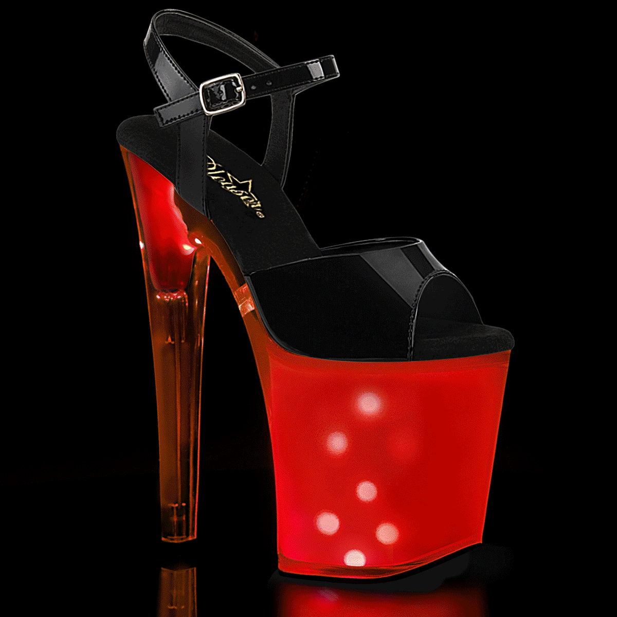 DISCOLITE-809 Black & Red Ankle Peep Toe High Heel