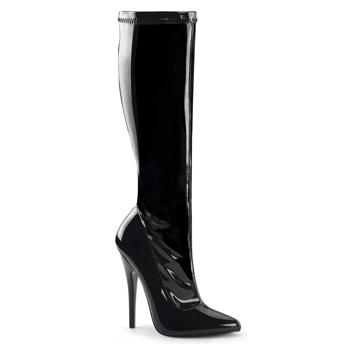 DOMINA-2000 Patent Black Stiletto Knee High Boots
